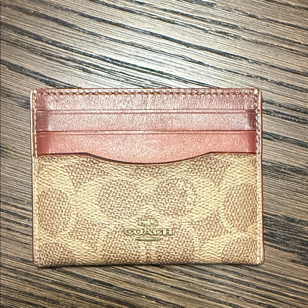 Coach Signature Tan and Brown Card Holder